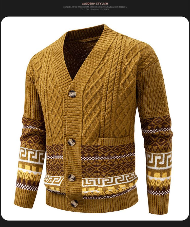 Herren-Boho-Cardigan mit V-Ausschnitt, leichte Strickjacke, lässiger Mantel mit offener Vorderseite (Beige, Schwarz, Gelb, Grün) – Größen M bis 4XL_voghion.com