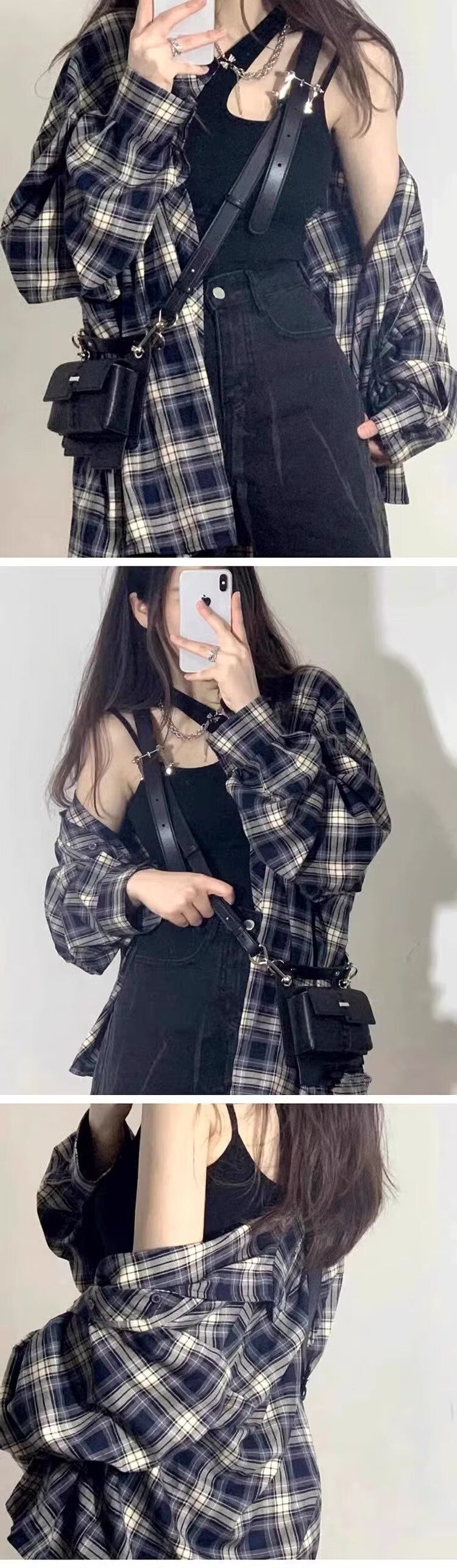 Camicia a quadri americana da donna, cappotto primaverile, cardigan, modello ampio, capospalla, top a maniche lunghe_voghion.com