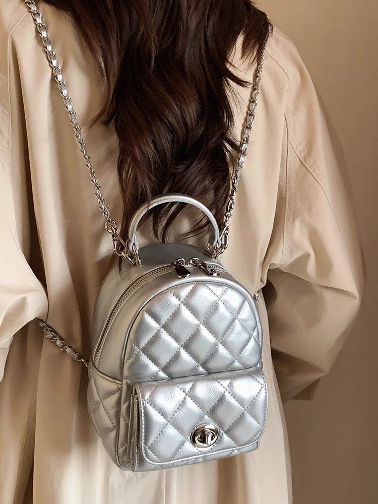 Spring And Summer Small Aroma Style Shoulders Small Backpack 2025 New Diamond Chain Shoulder Crossbody Bag Fashionable Versatile Leisure Daily_voghion.com