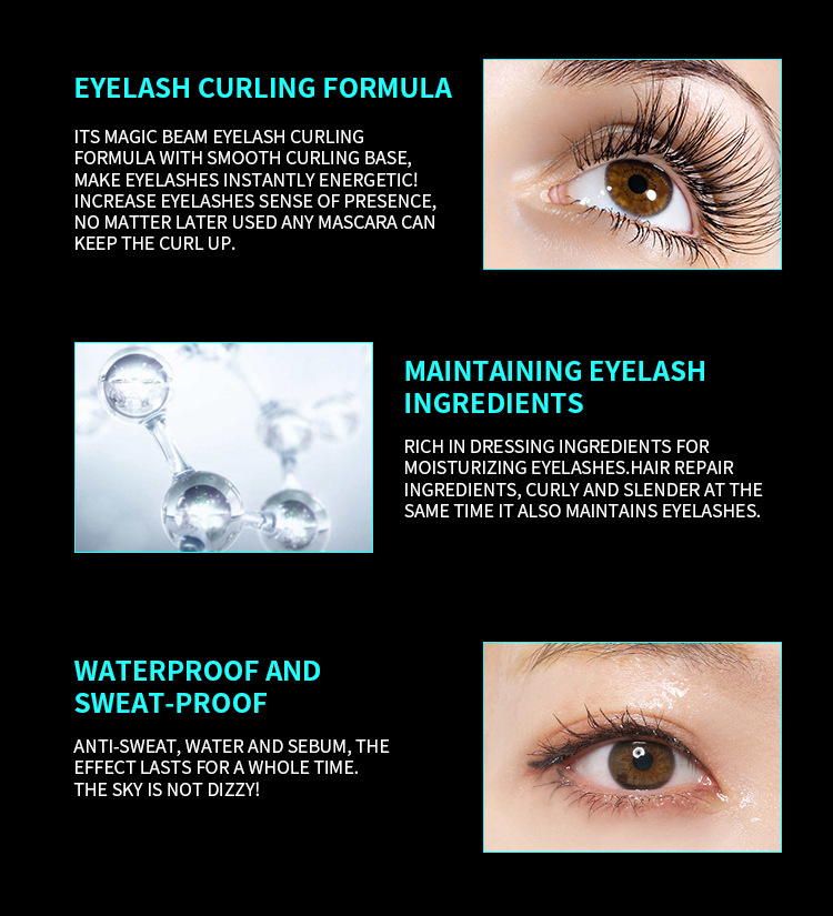 Maquillaje QIC Qinicai 4D Eye Black resistente al agua, rizado, espeso y sin manchas._voghion.com