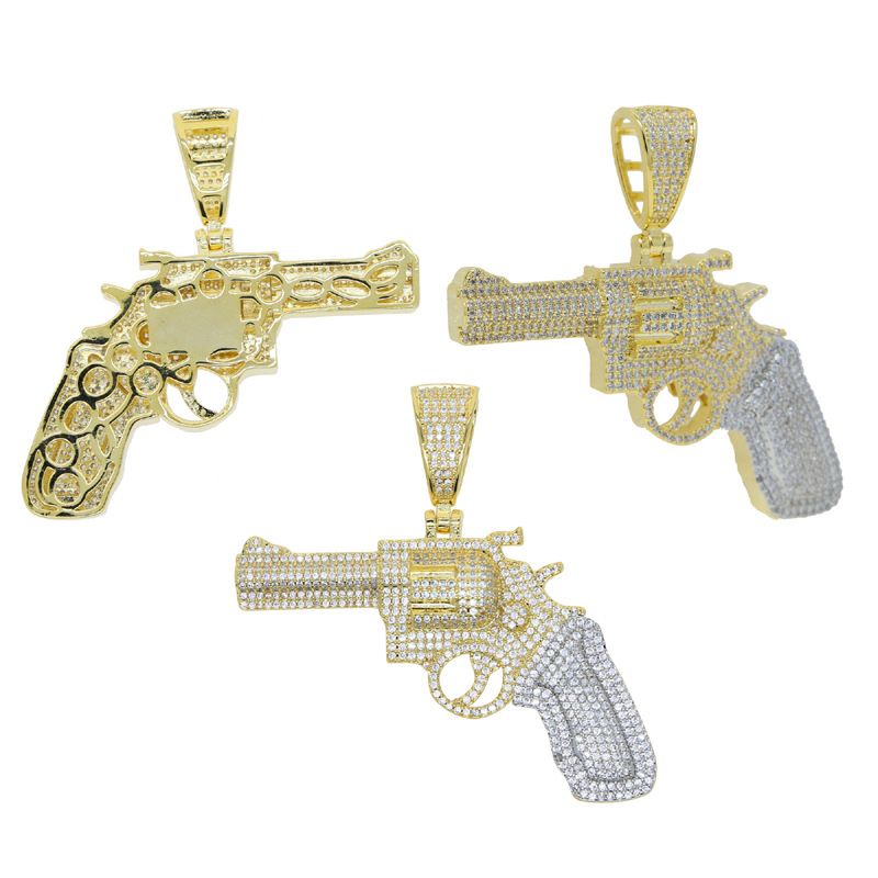 Naujas hiphopo pakabukas su mini pistoletu, madingas vyriškas deimantinis kaklo papuošalas_voghion.com
