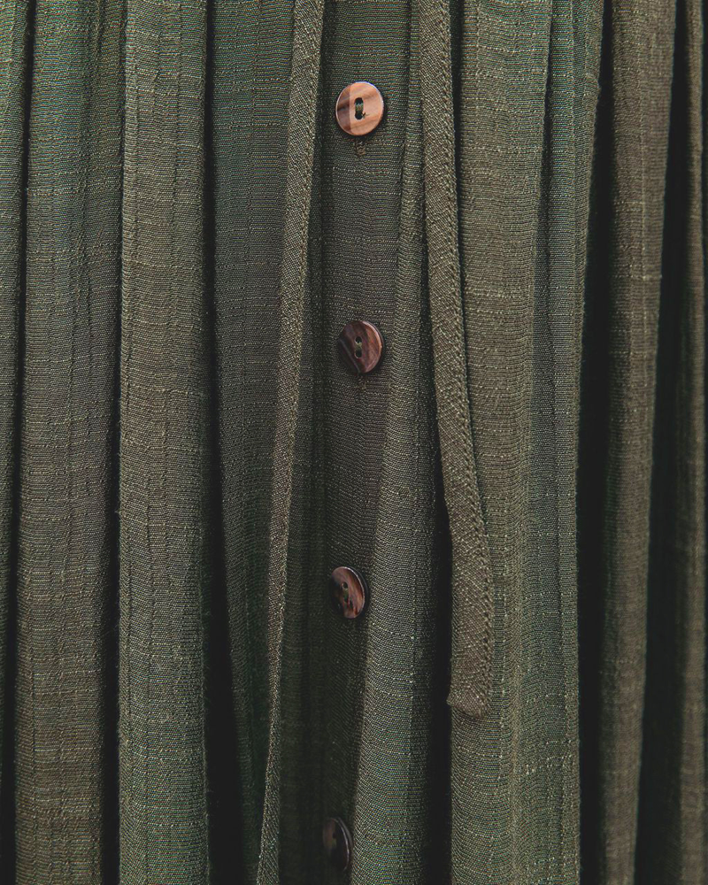 nuovo stile copricostume da spiaggia in tessuto di bambù con bottoni, corda in vita, gonna lunga, camicia di protezione solare_voghion.com