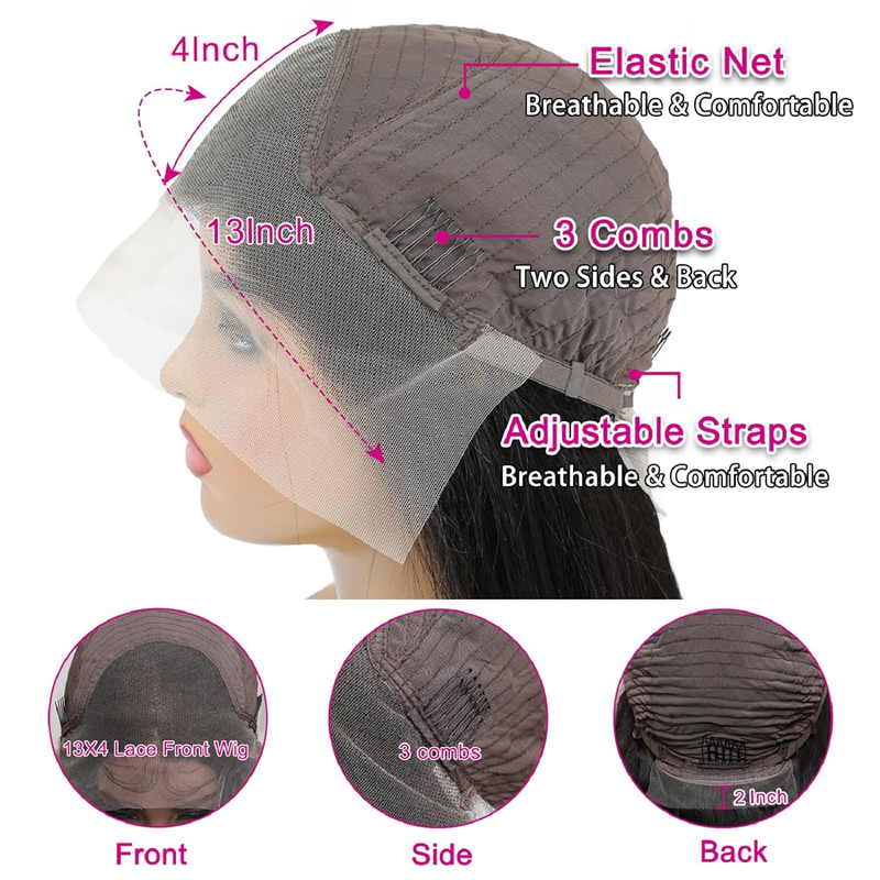 Pelucas brasileñas de cabello humano largo y liso, con encaje frontal de 13x4 para mujer, cabello real con cierre frontal, prearrancada._voghion.com