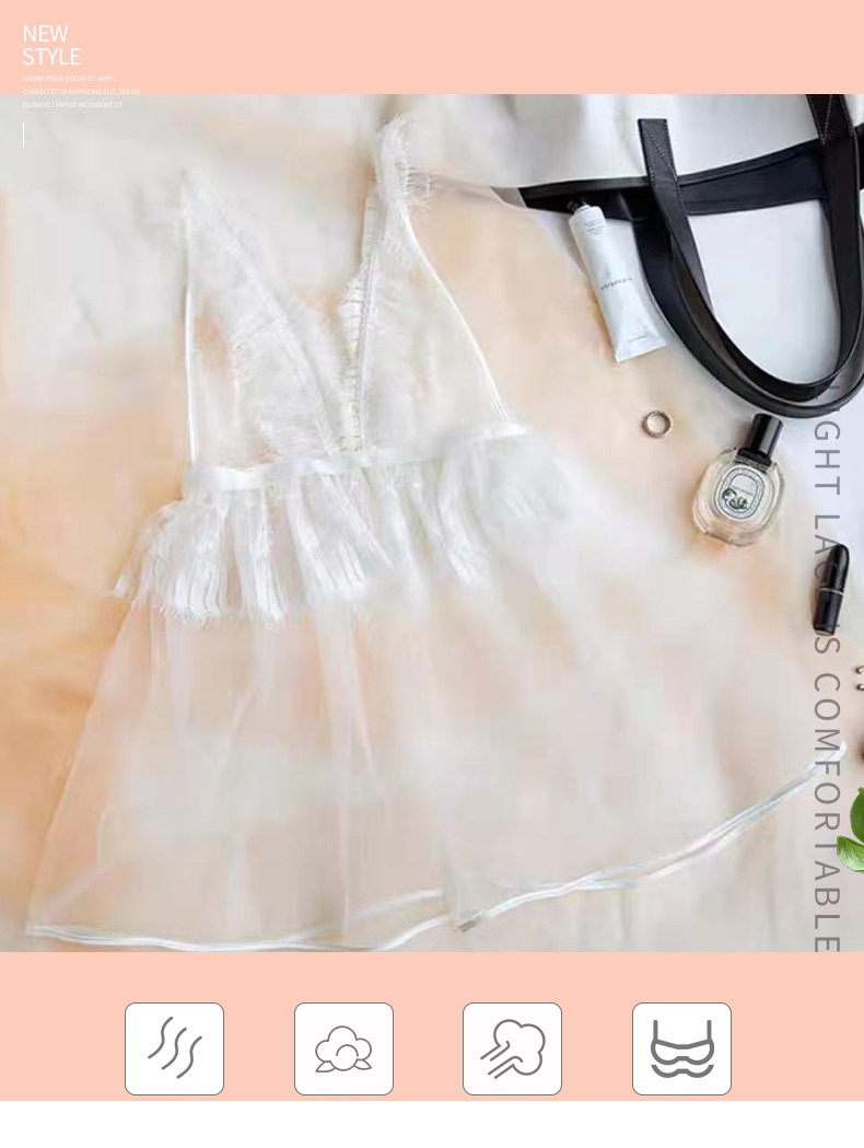 Abbigliamento da donna Pigiama a sirena sexy tentazione abito bianco e nero bellissimo abito in pizzo trasparente sul retro gonna singola in rete di seta ghiaccio cava profonda V_voghion.com