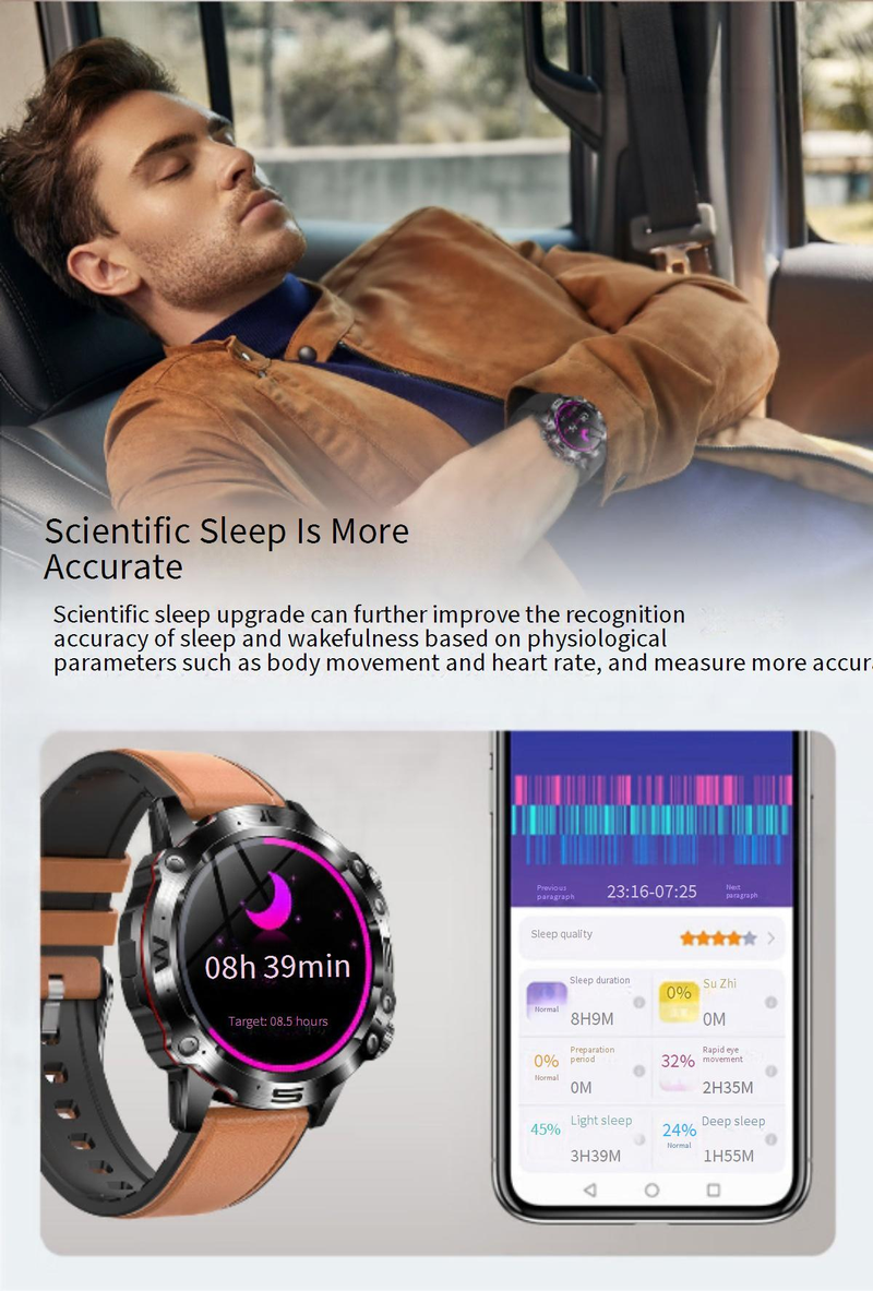 Montre intelligente ET482 Sports de plein air AMOLDE HD ECG Appel Bluetooth Glycémie non invasive_voghion.com