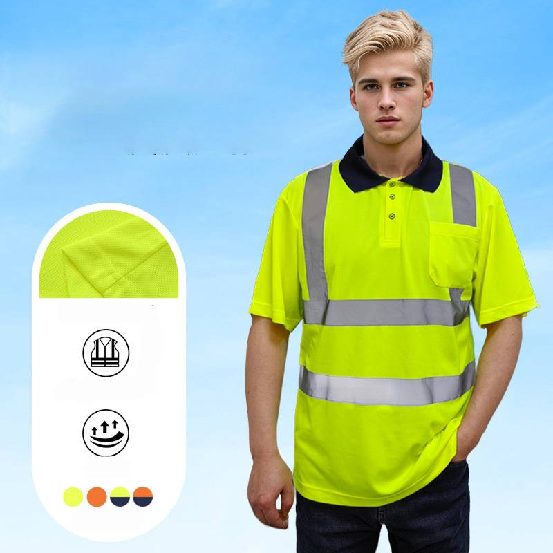 Odzież męska Odblaskowa odzież robocza Letnia oddychająca koszulka polo odblaskowa z klapami Budowa Magazynowanie Logistyka Odzież robocza Koszulka T_voghion.com