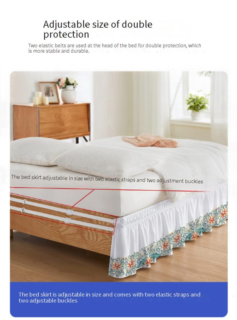 Rutschfester Bettvolant mit Lotusstickerei – elastisches Design für einfache Installation (Queen-/Kingsize-Bett, tiefe Taschen, knitterfreier Stoff)_voghion.com
