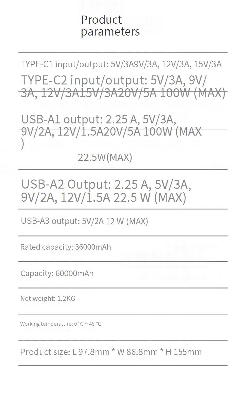 Power Bank 60000 MAh Large Capacity PD100W Laptop Super Fast Charging Outdoor Mobile Power_voghion.com