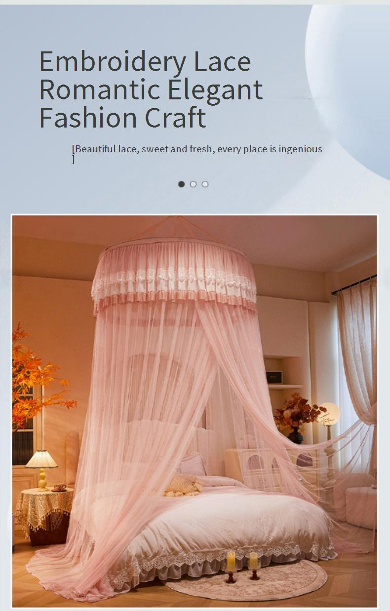 Rond hangend klamboe, gratis installatie, sprookjesachtige prinsessenstijl, koepelvloer, paleisbed, 1,8 m, universeel_voghion.com