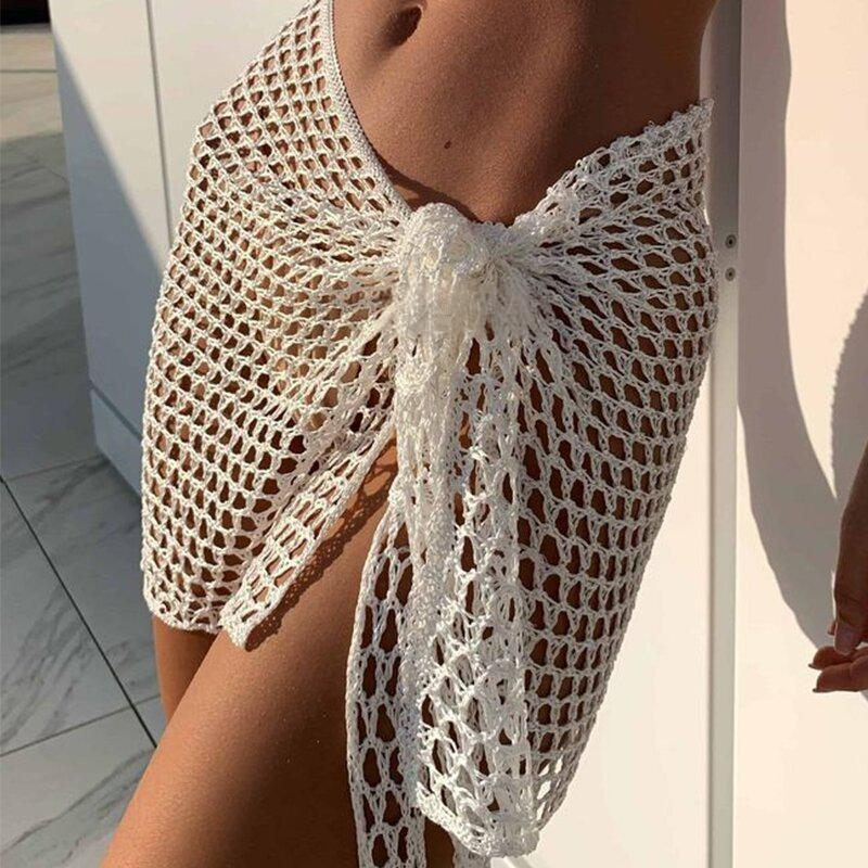 Vêtements pour femmes Nouveaux vêtements pour femmes Protection solaire Creux Couleur unie Une pièce Sangle Sexy Demi-longueur Jupe Fil Plage Portefeuille Jupe_voghion.com