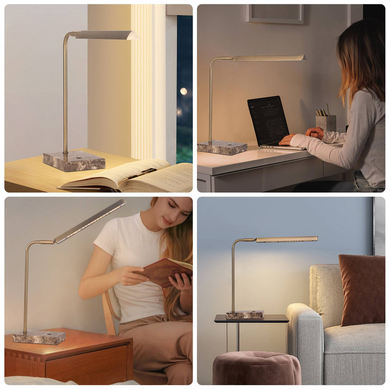Dimmbare LED Schreibtischlampe Mit Metallarm & Marmorfuß - Dimmbar, 3 Farbtemperaturen, Augenschonend, Bürolampe, Leselampe, Homeoffice_voghion.com