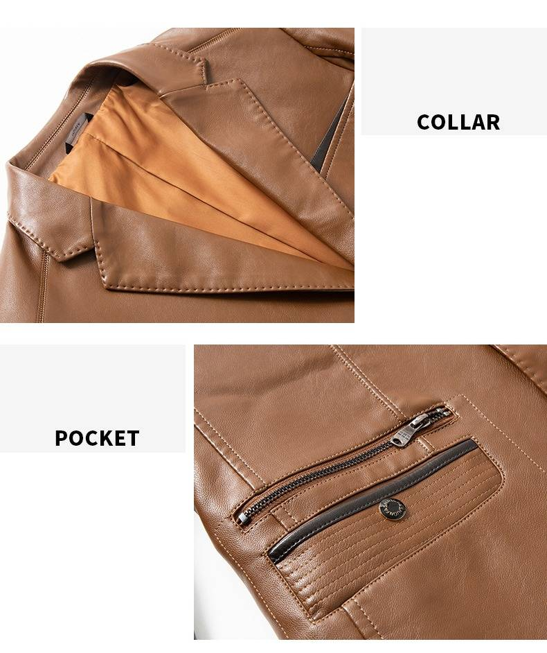Herrenbekleidung Herren-Blazerjacke aus PU-Leder – Slim Fit Business Casual Anzugmantel mit knitterfreiem Design, mehreren Taschen_voghion.com
