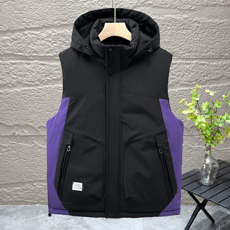 Gilet invernale in pile da uomo – Giacca senza maniche con fodera in cotone spesso e tasche laterali | Streetwear alla moda (L-6XL in nero/color block)_voghion.com