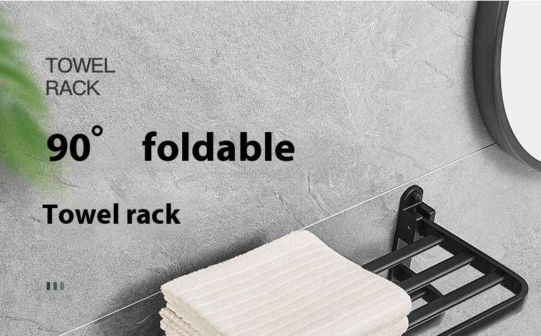 Space Aluminum No-Drill Bathroom Towel Rack – Wall-Mounted Shower Organizer With Hooks For Towels, Robes & Shoes (Multiple Sizes & Colors)_voghion.com