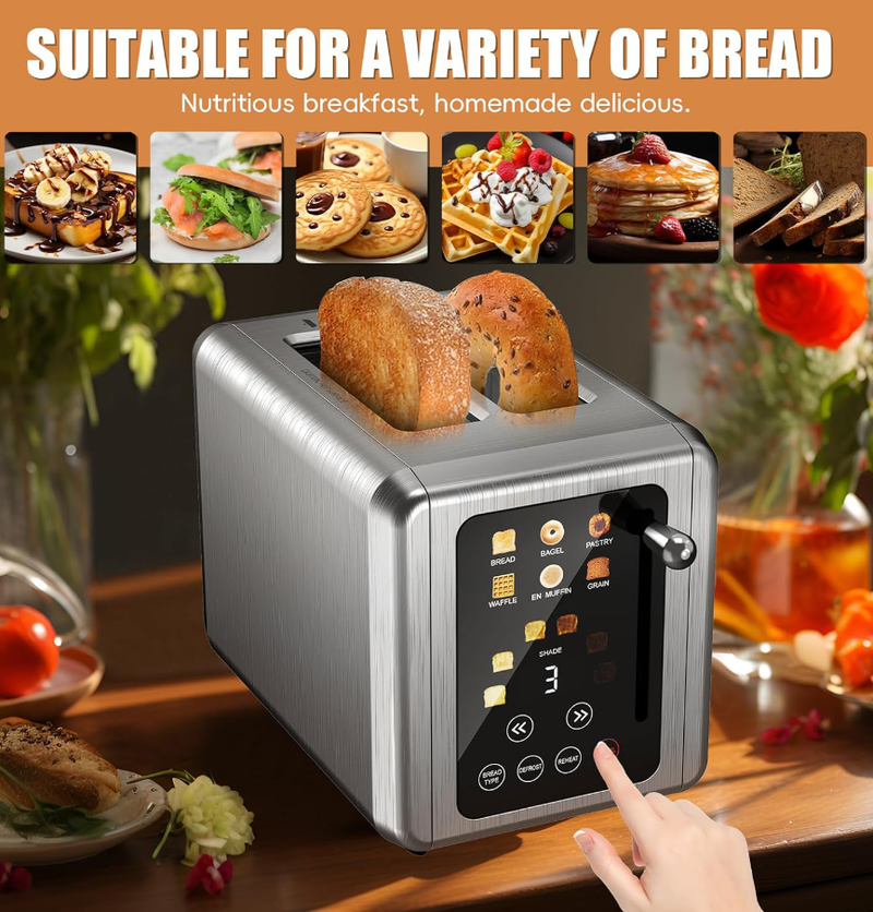 PSKST075AE 2-teiliger Brotbackautomat im Retro-Stil aus lebensmittelechtem Edelstahl SUS304, 6 Farbstufen, 3 Funktionen (Auftauen/Aufwärmen/Abbrechen)_voghion.com