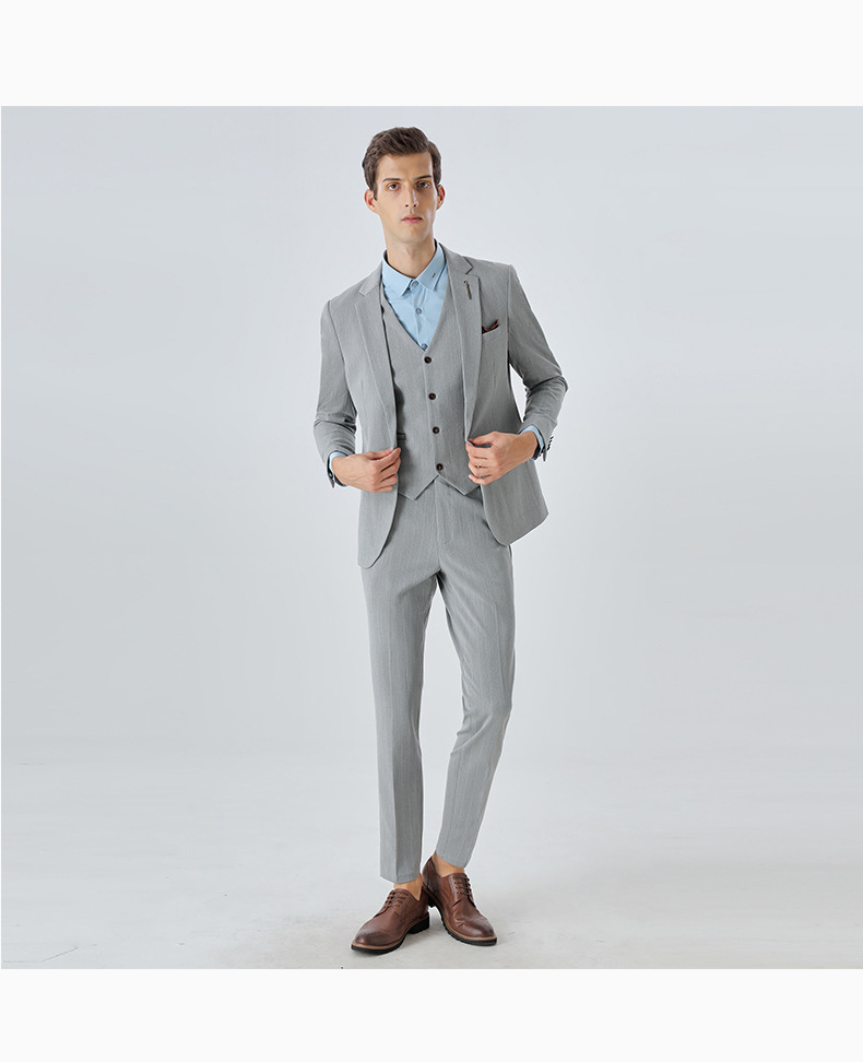 Men's Slim Fit Suit Set With Stripes - Formal Business Blazer & Pants For Wedding, Office & Special Occasions (Black, Gray, 7XL Sizes Available)_voghion.com
