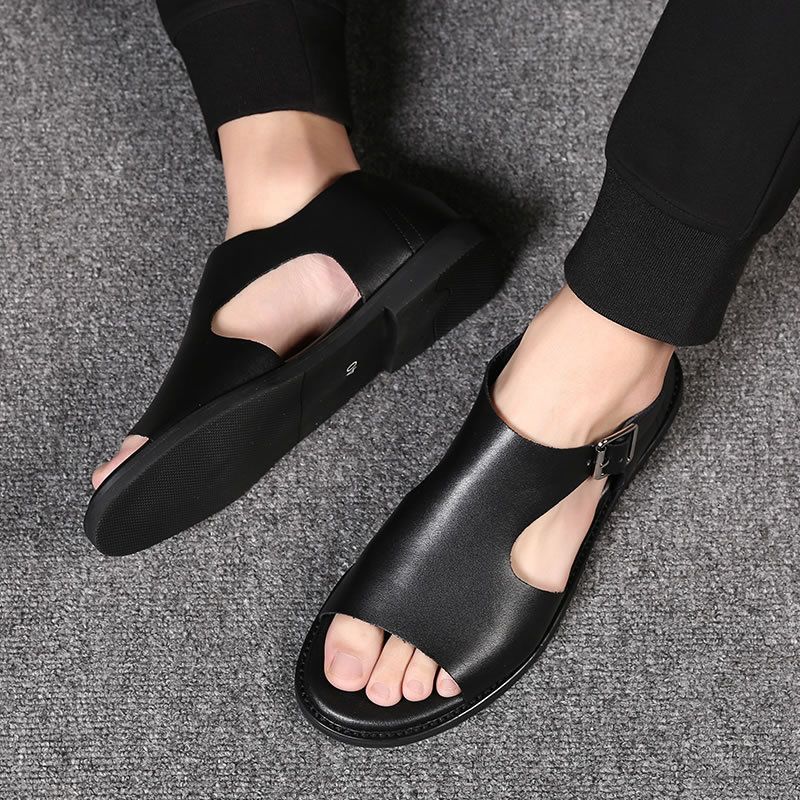 Römische Sandalen 2025 Frühling Jugend Echtes Leder Rindsleder Herren Casual Style Trendy Weiche Unterseite Atmungsaktiv Und Bequem_voghion.com