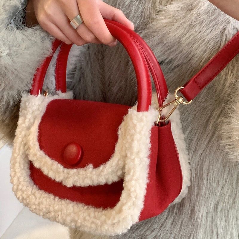 Fall/Winter 2025 New Plush Multifunctional Shearling Black Handbag Women's Crossbody Bag Stylish Versatile_voghion.com