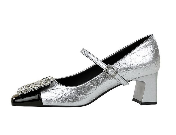 Damenschuhe Mary Jane Crack Stitching Commuter High Heels Mittlerer Absatz Dicker Absatz Quadratischer Kopf Einzelschuhe_voghion.com