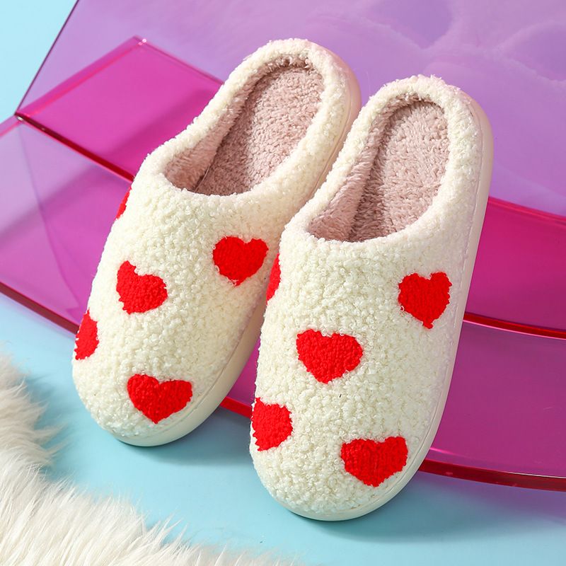 Pantofole in cotone ricamate con asciugamano a forma di cuore, arcobaleno, fragola e peluche invernale a forma di fungo sorridente_voghion.com