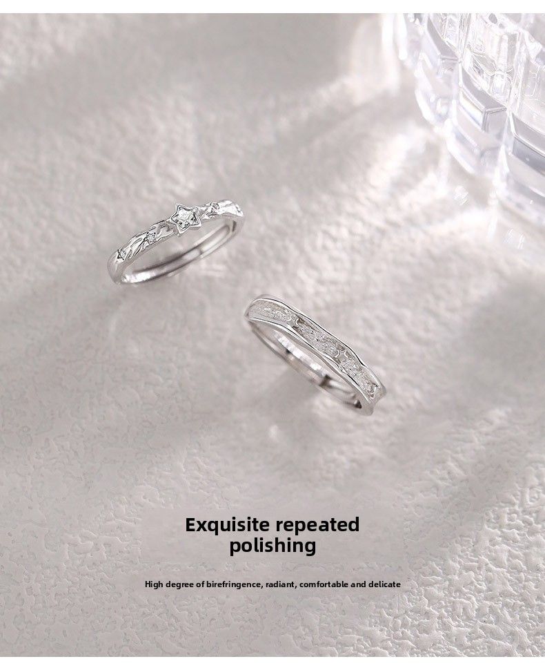 S925 Sterling Silber Nordstern-Paarringe für Damen und Herren, hochwertiger Luxus-Schmuck: Verstellbare offene Ringe_voghion.com