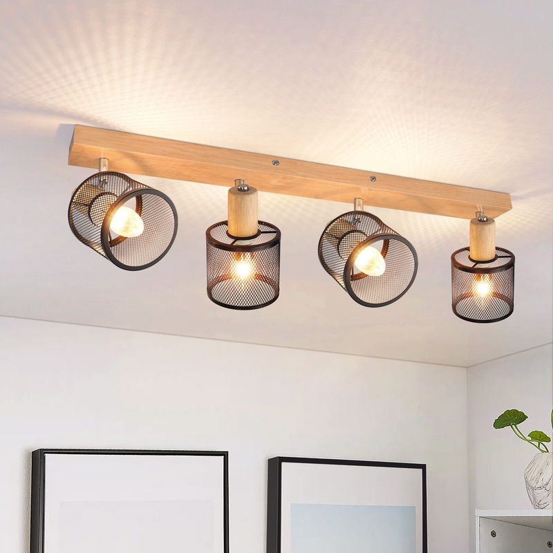 Glitzerlife Deckenstrahler 4 Flammig Weiß Deckenlampe Holz - Deckenleuchte E14 Modern Deckenleuchte Schwenkbar 350° Max.25w Innen HolzoptikSpotlights Für Flur_voghion.com