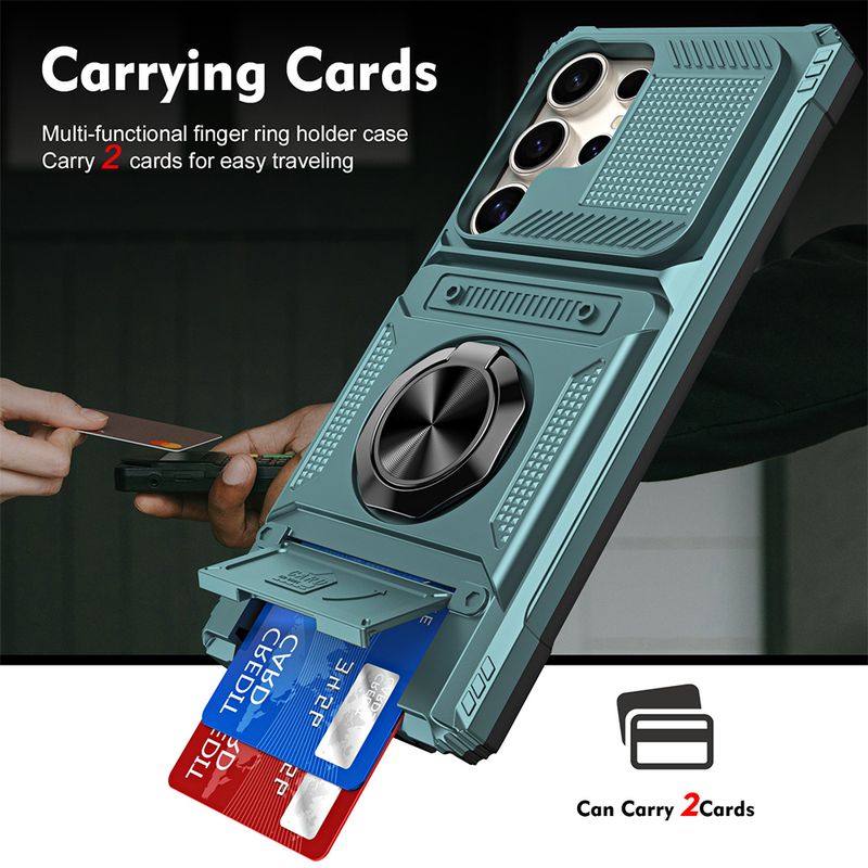 Dual Layer Drop Protection Cover für Samsung Galaxy S25 S23 S24 Ultra Plus FE Magnetringhalterung Brieftasche Kartensteckplatz_voghion.com
