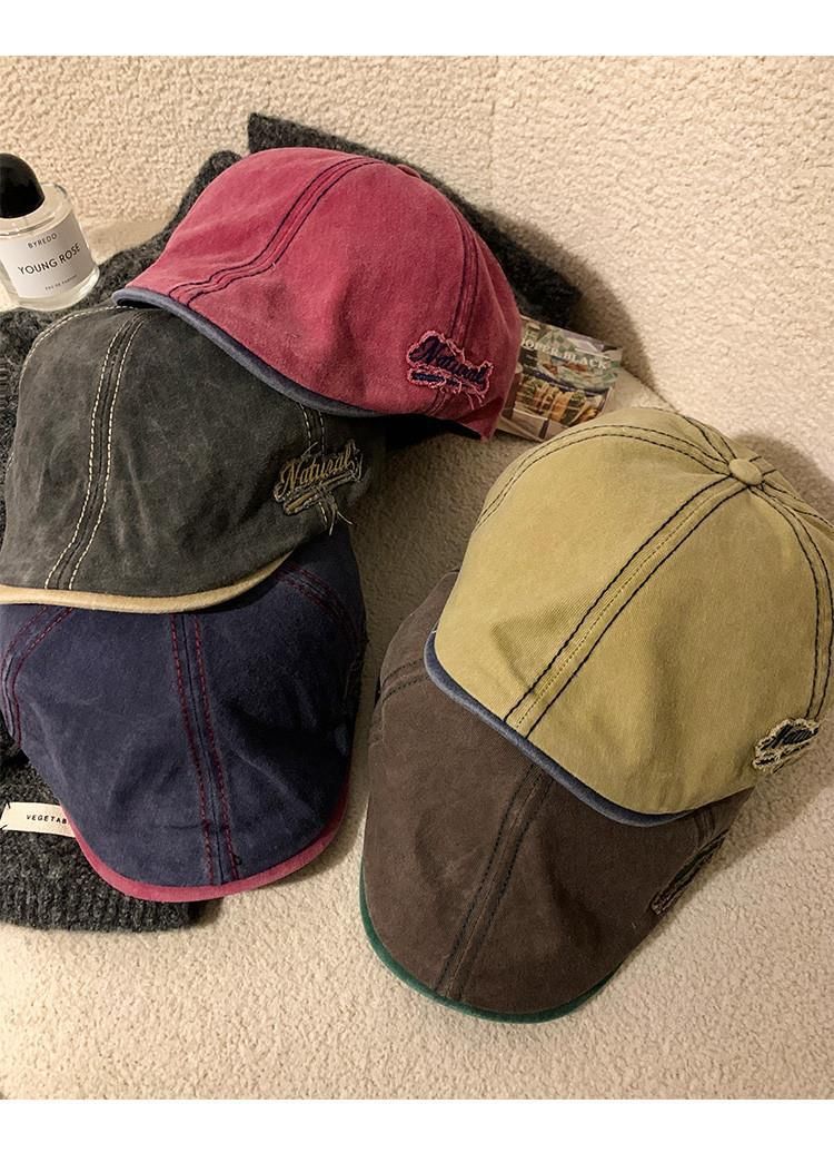 Berretto in denim lavato da donna, basco reversibile, versatile, con ampia circonferenza della testa, stile artistico._voghion.com