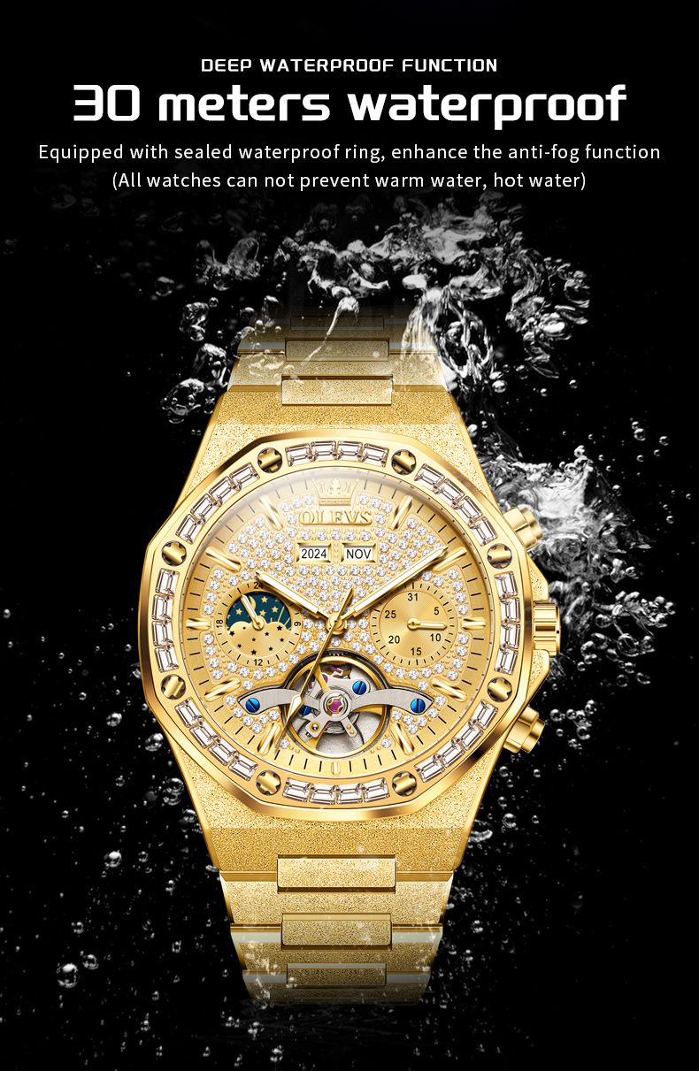 OLEVS 9805 Tourbillon Herrenuhr High-End-Luxus-Diamant-Zifferblatt Herren Mechanische Uhr Kalender Mondphase Original Automatikuhr_voghion.com