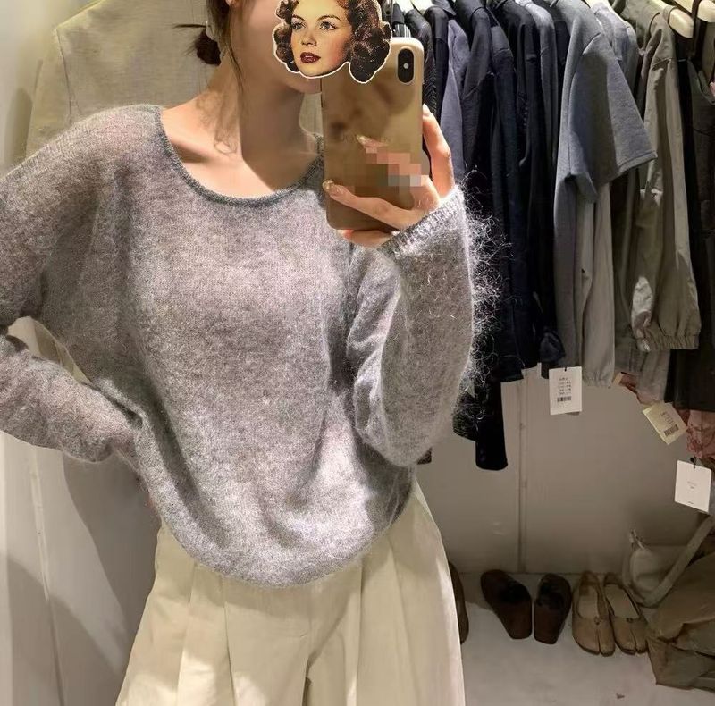 Pull en mohair fin, doux et duveteux, style délicat, pour femme, collection printemps 2025, coupe ample et élégante._voghion.com