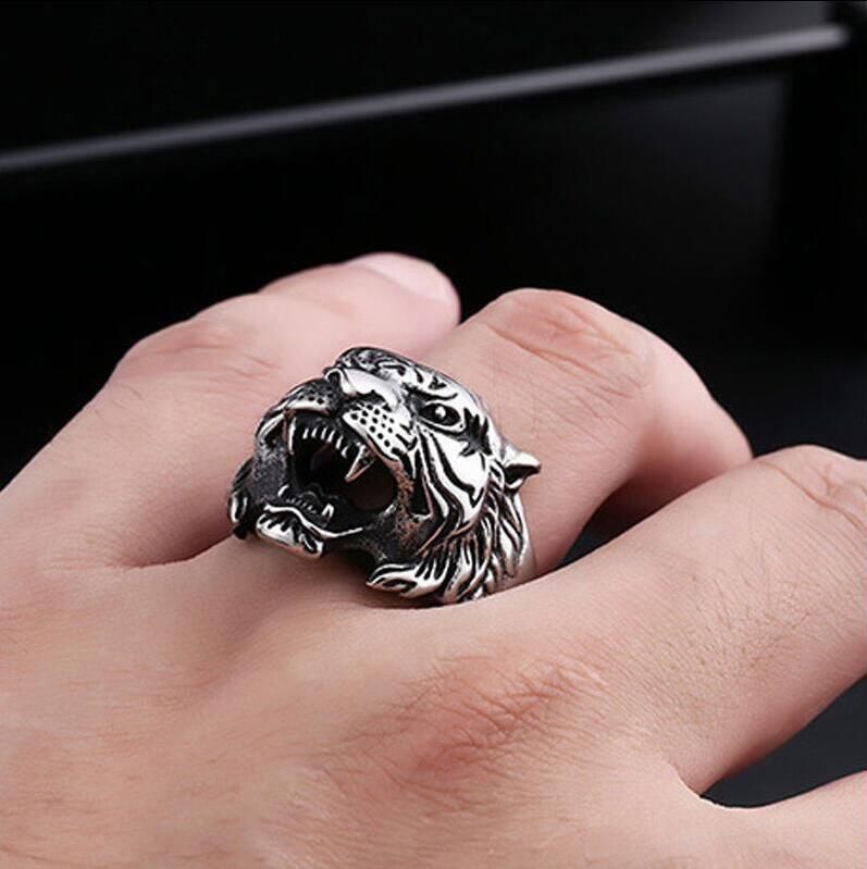 New Head Ring For Men, Bold Tiger Zodiac Exaggerated Personality Trendy Men's Jewelry_voghion.com