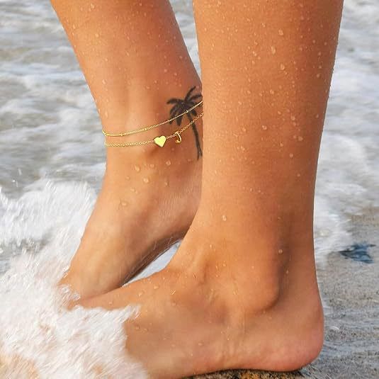 Capital English Multi-layer Double-layer Simple Fashion 26 Letters Small Heart Pendant Anklet Jewelry_voghion.com