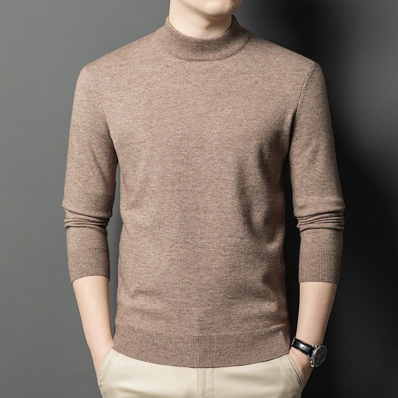 Neuer mehrfarbiger Pullover in sauberer Version mit halbem Rollkragen für Herren, gestrickt, lässiges Basishemd_voghion.com
