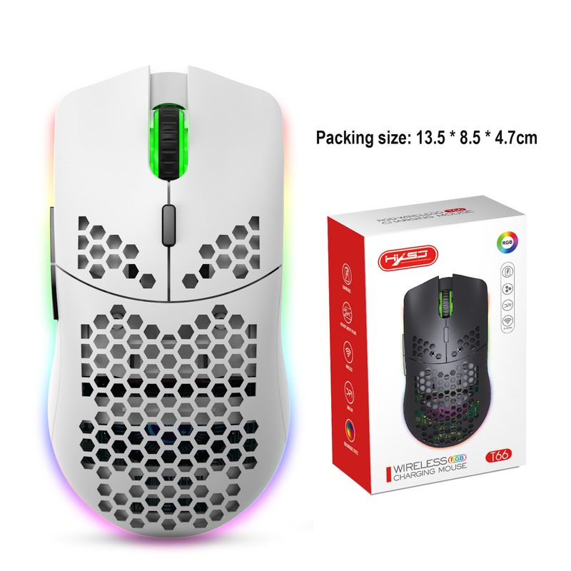 T66 Hole 2.4G brezžična miška Lahka zasnova Cellular RGB Glow 6-Key Mouse Patch_voghion.com