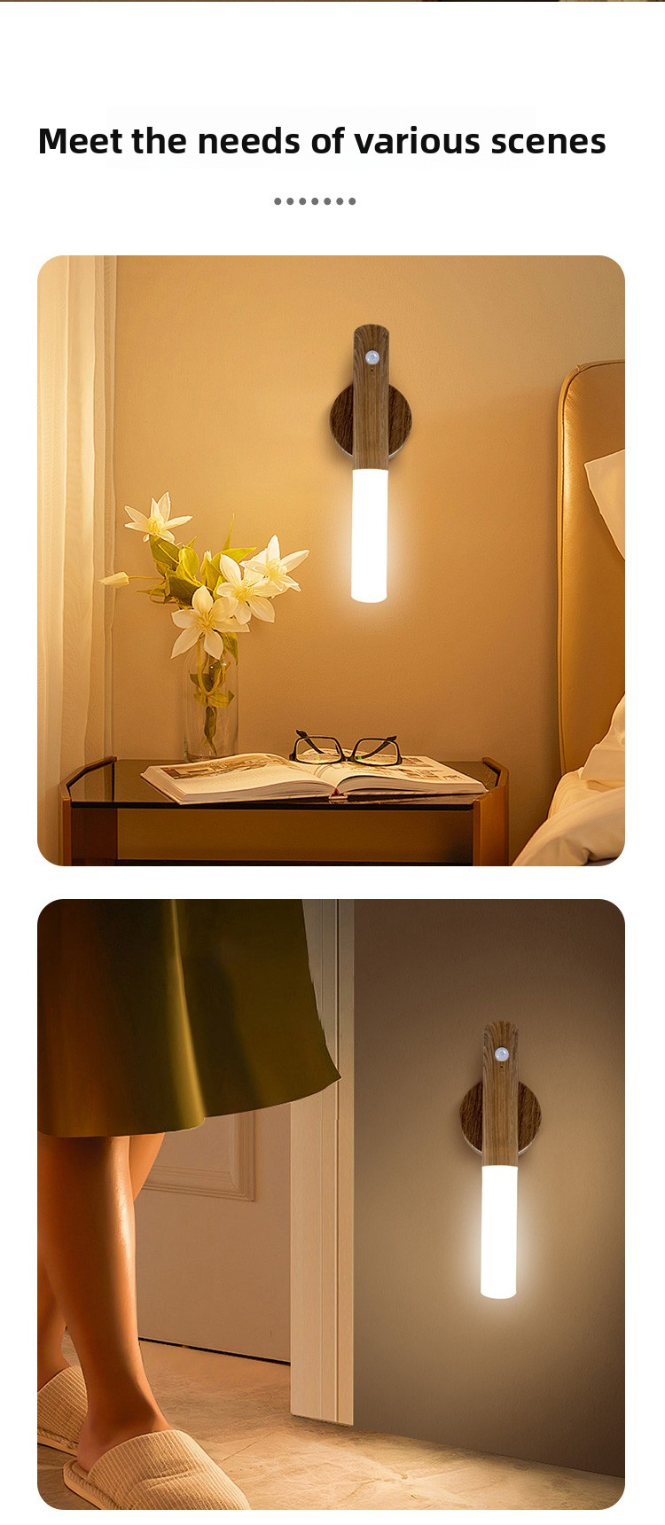 LED Night com carregamento USB, indução humana inteligente para armário de cabeceira, iluminação de guarda-roupa doméstico, sensor de movimento, luz LED_voghion.com