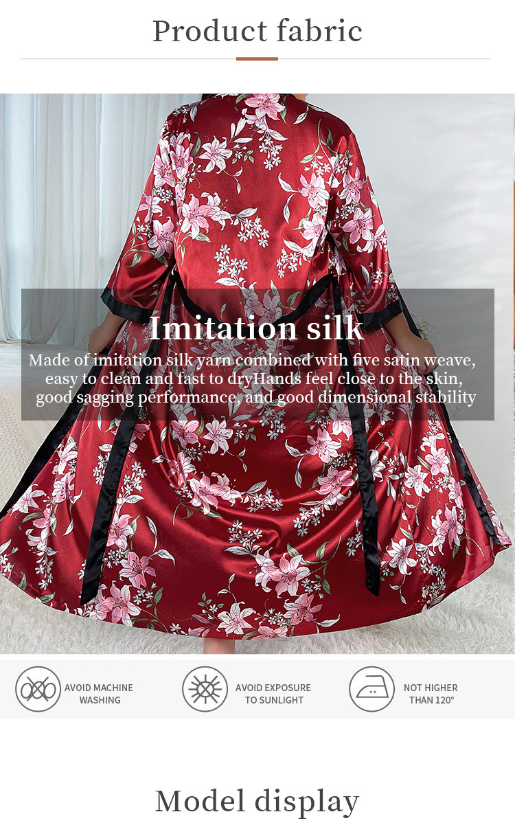 Sovkläder för kvinnor Plus Size Pyjamas för kvinnor Fashionabla Casual Lös tryckta pyjamas för kvinnor Långsimulerad siden sexig nattlinne_voghion.com