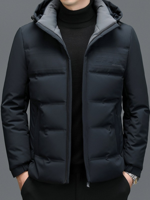 Kurze, verdickte, große Daunenjacke für Wintermänner, junge Männer können den Hut ausziehen, weiße Entendaunen, lockerer, warmer Mantel_voghion.com