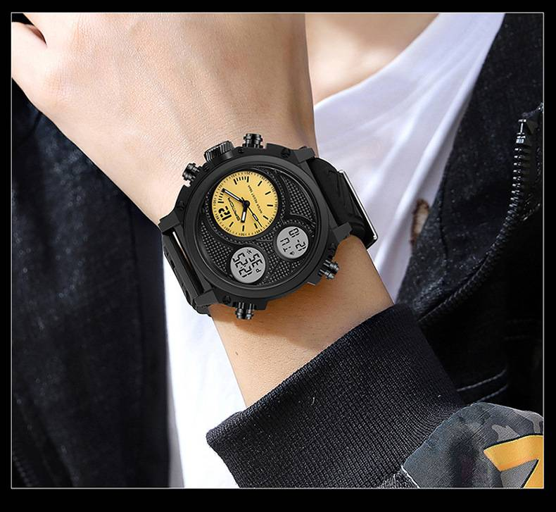 SANDA LED Digital Sport Watches 50m Waterproof Electronic Wristwatch Three Time Display Quartz Watch for Men Alarm Clock_voghion.com