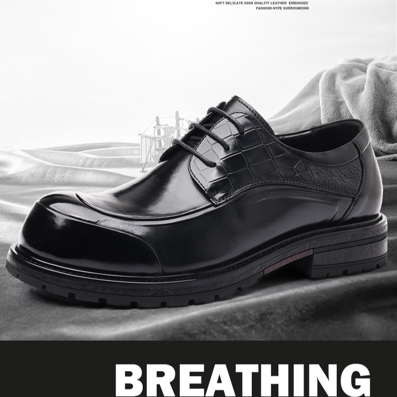 Spring new business dress shoes men's leather casual men's shoes big head thick sole real cowhide commuter shoes_voghion.com