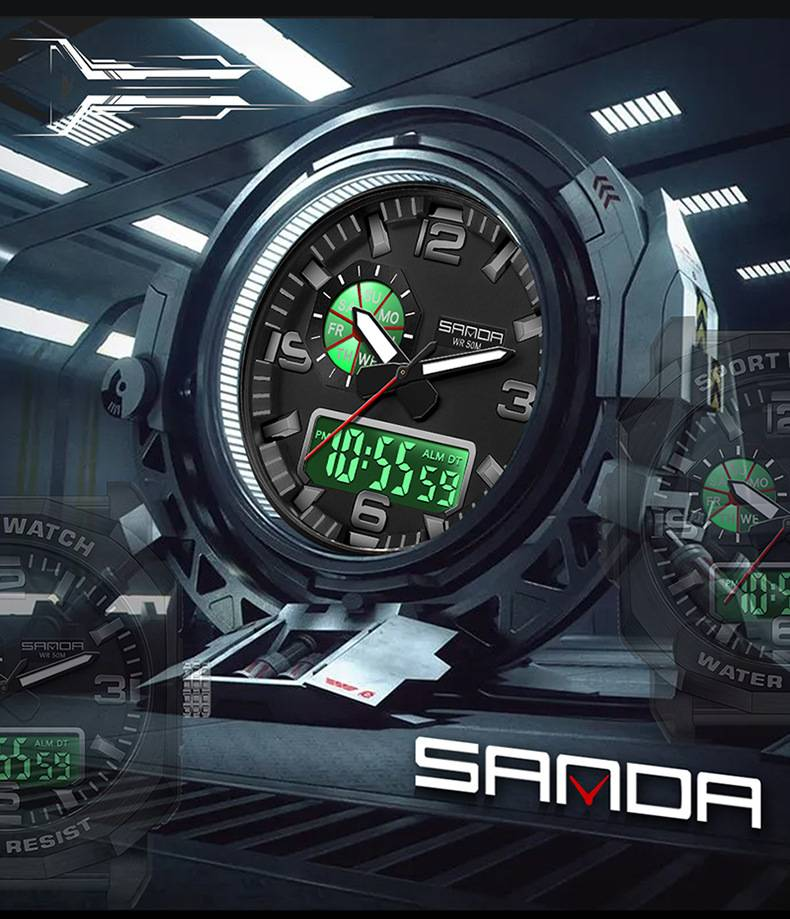 Multi Functional Digital Watch, Dual Display Waterproof Luminous Electronic Watch, Fashion Electronic Watch for Youth_voghion.com