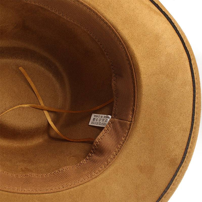 New suede cowboy hat with warped edge Men's and women's outdoor travel hat with rolled eave ethnic top hat felt hat_voghion.com