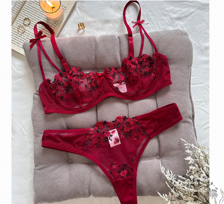 Γυναικεία Intimates Σέξι Ζωγραφική με Μελάνι Κεντημένο Σουτιέν με Δαντέλα Πεταλούδα Σετ Λεπτό Βαμβακερό Κύπελλο Μεγάλο στήθος Μικρό σουτιέν_voghion.com