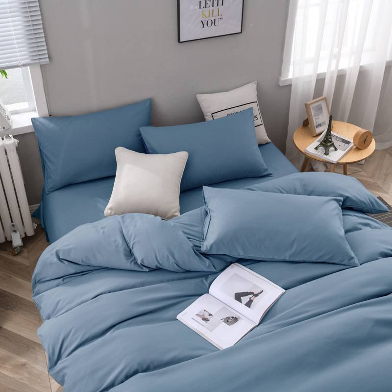 Three Piece Fitted Sheet Set Solid Color Bedding Candy Long Pillowcase_voghion.com