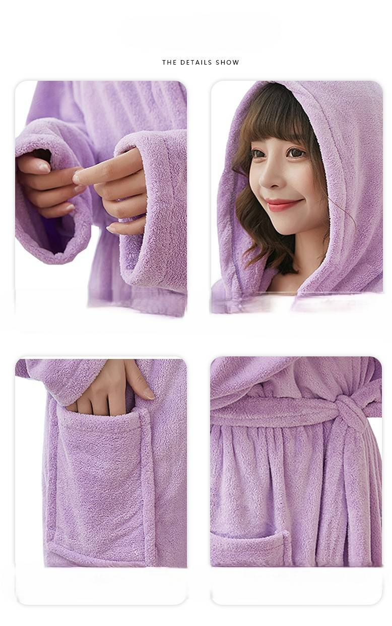 Bademantel aus Mikrofleece mit Kapuze, Plüsch, lang, Spa-Bademantel, saugfähig_voghion.com
