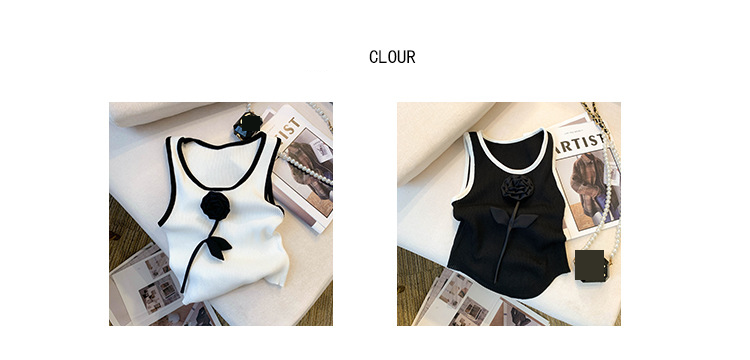 Maglietta in maglia di seta ghiacciata con bretelle e gilet senza maniche sottile con fiori tridimensionali da donna_voghion.com