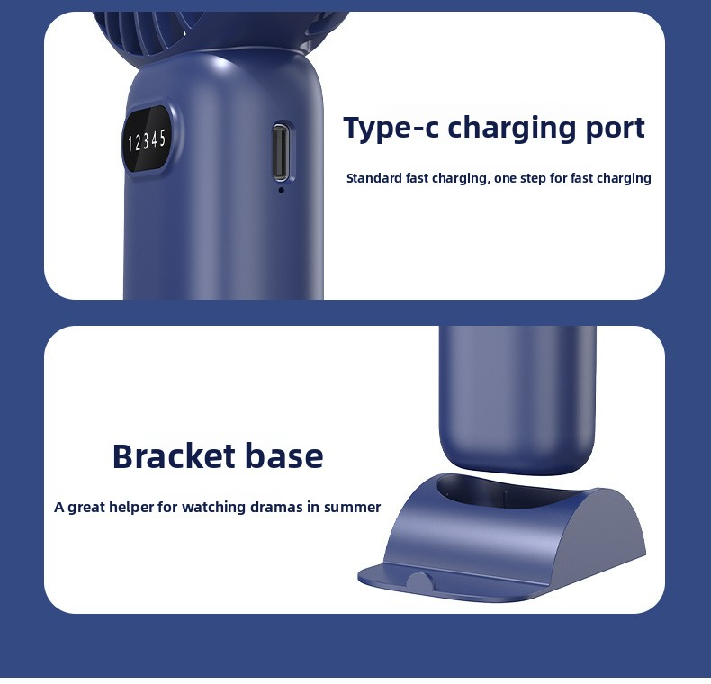 Ventilatore portatile ricaricabile tramite USB - Mini ventilatore da tavolo portatile con supporto Turbo per studenti, ufficio e viaggi_voghion.com