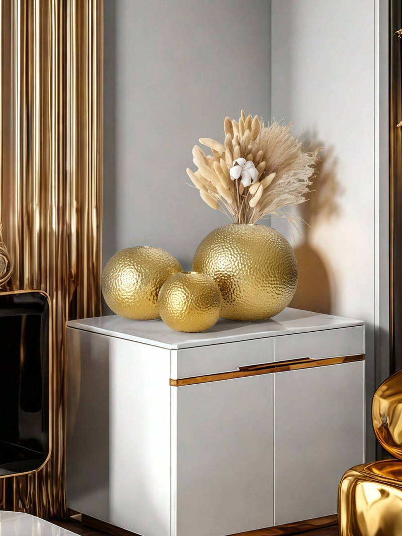 1 vase en céramique à surface dorée avec boule à pois, idéal pour les décorations de scène de style luxueux et léger, les compositions florales_voghion.com