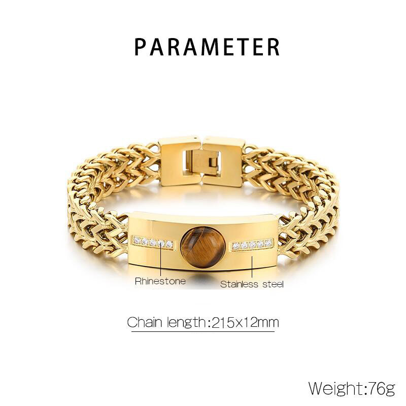 Herrenarmband aus Titanstahl im Punk-Stil mit Tigerauge-Stein und Diamant-Akzenten, wendbares Kettendesign für Hip-Hop-Mode_voghion.com