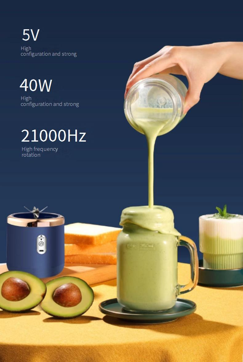 Portable Electric Juicer Cup - 6 Blades, 400ml, USB Rechargeable, BPA-Free, Compact Fruit Blender For Home, Office & Travel (Blue, Dual Cup Set)_voghion.com