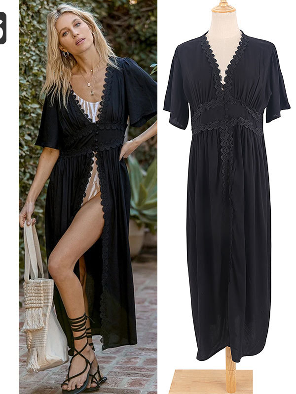 Strand-Cardigan aus Baumwolle für Damen – Leichter Bikini-Wickelrock (Einheitsgröße, Weiß/Schwarz, UV-Schutz & Boho-Stil)_voghion.com